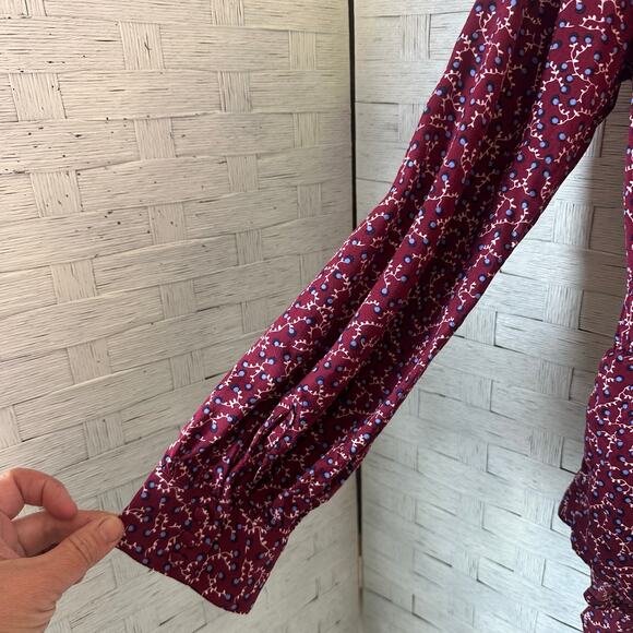 Talbots Women’s blouse wrap side tie floral burgundy fall feminine academia - Picture 4 of 9